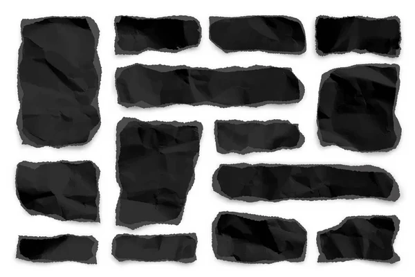 Μαύρο Σχισμένο Χαρτί Λωρίδες Λευκό Φόντο Ρεαλιστικά Τσαλακωμένα Απορρίμματα Χαρτιού — Διανυσματικό Αρχείο