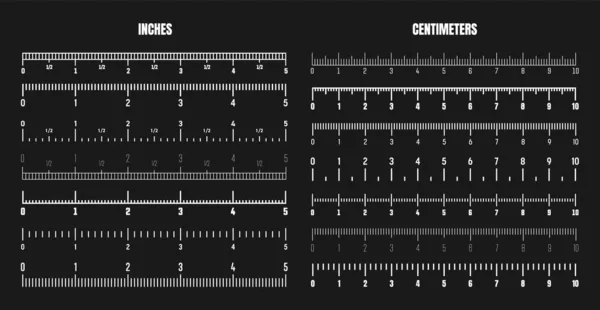 Realistic White Centimeter Inch Scale Measuring Length Height Various Measurement — Vettoriale Stock