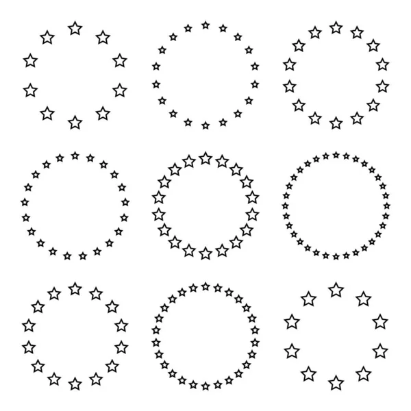 Stars Various Sizes Arranged Circle Frame Border Black Star Outline — Stock Vector