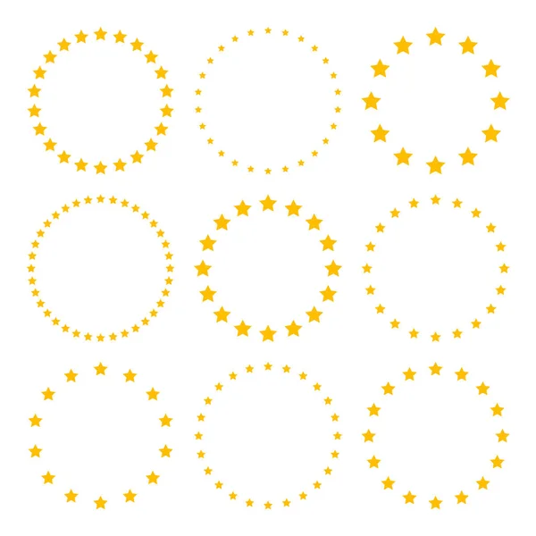 円の中に配置された様々なサイズの星 黄色の星形 シンプルなシンボル デザイン要素 ベクターイラスト — ストックベクタ