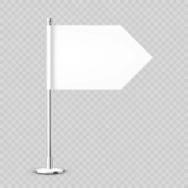 Bandeira Mesa Realista Poste Aço Cromado Bandeira Mesa Branca Branco — Vetor de Stock