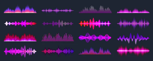 Barevná Sbírka Zvukových Vln Analogový Digitální Audio Signál Hudební Ekvalizér — Stockový vektor