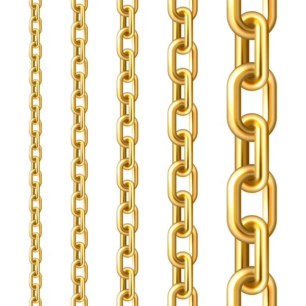 Realistic Gold Plated Seamless Metal Chain Golden Links Isolated White — Stock Vector