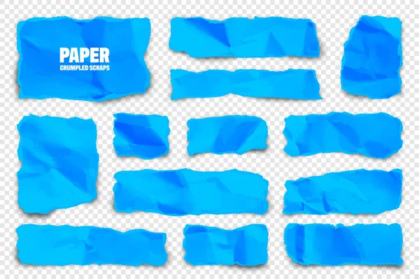 Blauw Gescheurde Papieren Strips Realistische Kleurrijke Verkreukelde Papierresten Met Gescheurde — Stockvector