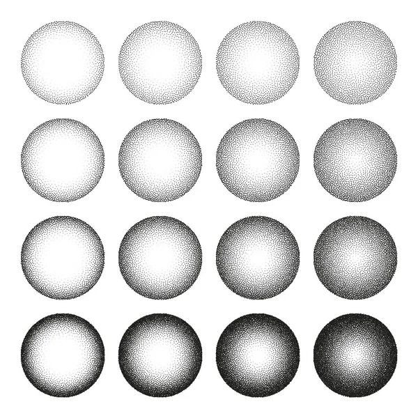 Objets Pointillés Forme Ronde Éléments Stipple Gradient Décroissant Stippling Dessin — Image vectorielle