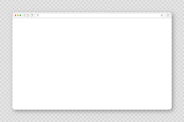 Araç çubuğu ve arama alanı olan boş web tarayıcı penceresi. Modern web sitesi, düz stil internet sayfası. Bilgisayar, tablet ve akıllı telefon için tarayıcı modeli. Vektör illüstrasyonu.