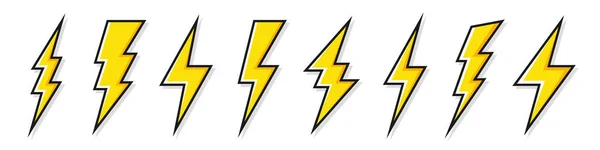 Yellow Lightning Bolt Icons Collection Flash Symbol Thunderbolt Simple Lightning — Stock Vector
