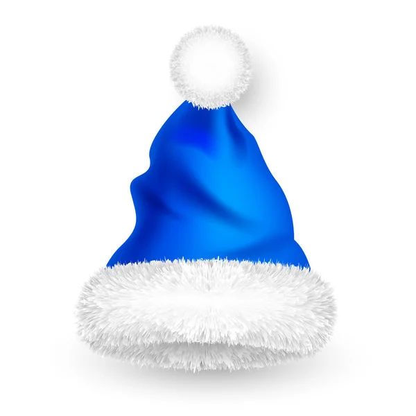 Капелюх Санта Клауса Хутром Новорічний Синій Капелюх Реалістична Зимова Шапка — стоковий вектор