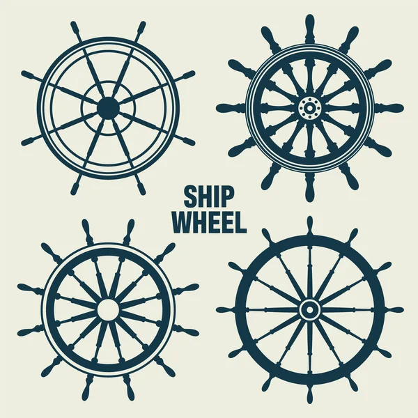 ヴィンテージステアリングホイールのコレクション ヨットレトロホイールシンボル 航海舵のアイコン 海洋設計要素 ベクターイラスト — ストックベクタ