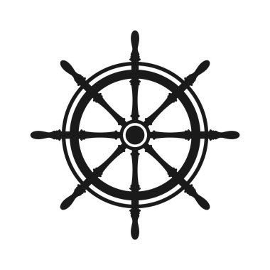 Klasik direksiyon. Gemi, yat retro tekerlek sembolü. Denizci dümeni simgesi. Deniz tasarım elemanı. Vektör illüstrasyonu.