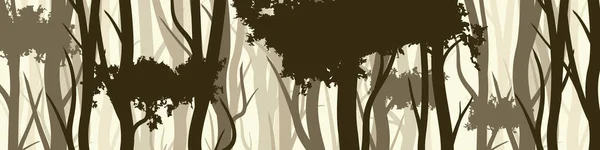 Bosque Salvaje Con Varios Árboles Coníferas Hoja Caduca Banner Horizontal — Archivo Imágenes Vectoriales