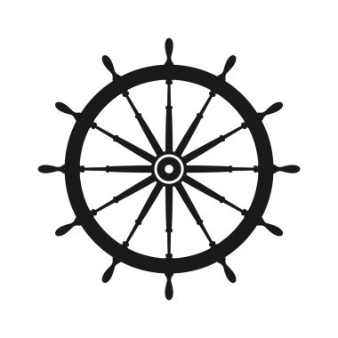 Klasik direksiyon. Gemi, yat retro tekerlek sembolü. Denizci dümeni simgesi. Deniz tasarım elemanı. Vektör illüstrasyonu.