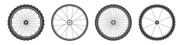 Black Bicycle Wheel Symbols Collection Bike Rubber Tyre Silhouettes Fitness — 图库矢量图片