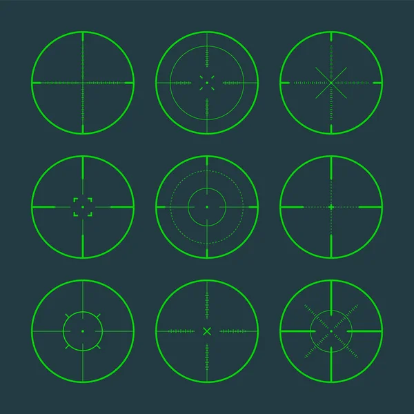 Verschiedene Scharfschützengewehre Nachtsichtgeräte Zielfernrohre Für Waffen Fadenkreuz Jagdgewehr Grüner Sucher — Stockvektor