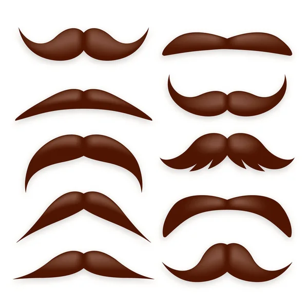 Various Brown Mustache Collection Vintage Retro Mustaches Facial Hair Hipster — Stock Vector