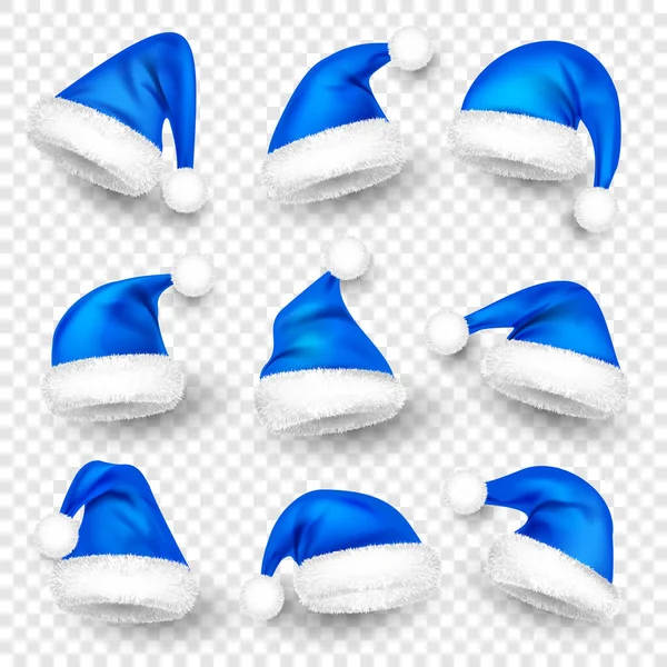 Various Santa Claus Hats Fur New Year Blue Hat Realistic — ストックベクタ