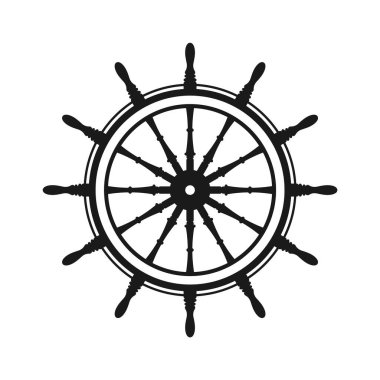 Klasik direksiyon. Gemi, yat retro tekerlek sembolü. Denizci dümeni simgesi. Deniz tasarım elemanı. Vektör illüstrasyonu.