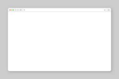 Araç çubuğu ve arama alanı olan boş web tarayıcı penceresi. Modern web sitesi, düz stil internet sayfası. Bilgisayar, tablet ve akıllı telefon için tarayıcı modeli. Vektör illüstrasyonu.