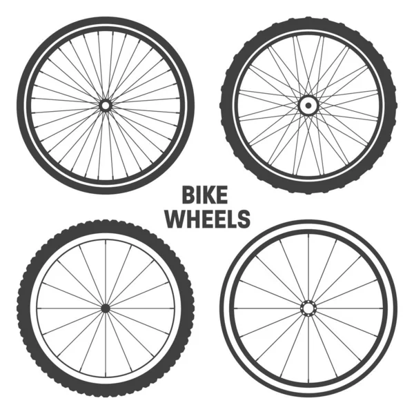 Black Bicycle Wheel Symbols Collection Bike Rubber Tyre Silhouettes Fitness — Archivo Imágenes Vectoriales