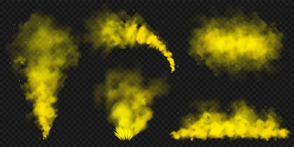 Realistic Yellow Colorful Smoke Clouds Mist Effect Colored Fog Dark — Διανυσματικό Αρχείο