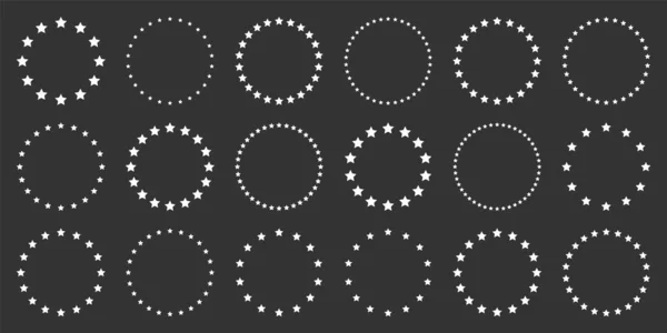 Білі Зірки Різних Розмірів Розташовані Колі Кругла Рамка Кордон Чорна — стоковий вектор