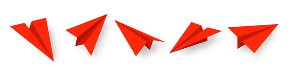 Realistic Red Paper Planes Collection Handmade Origami Aircraft Flat Style — 图库矢量图片