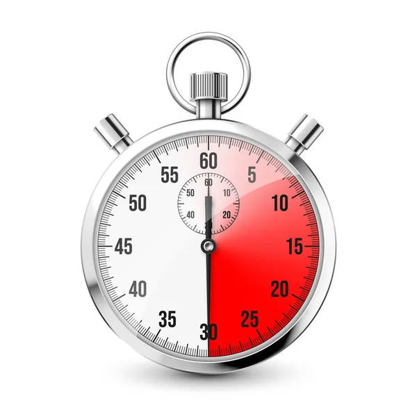 Icône Classique Chronomètre Réaliste Chronomètre Métal Brillant Compteur Temps Avec — Image vectorielle