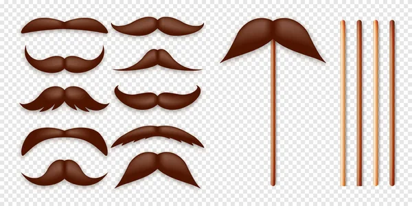 Une Fausse Moustache Réaliste Sur Bâton Bois Moustache Papier Vintage — Image vectorielle