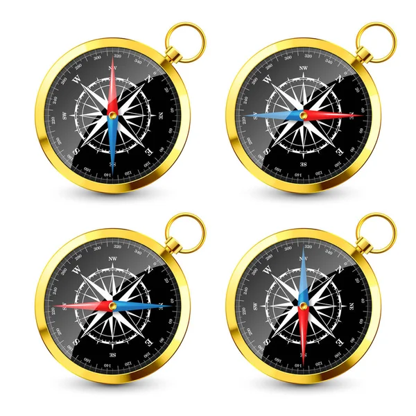 Realistický Zlatý Retro Kompas Mořskou Větrnou Růžicí Kardinálními Směry Severu — Stockový vektor