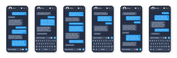 Progettazione App Messaggistica Interfaccia Utente Cornice Sms Schermata Chat Conversazione — Vettoriale Stock
