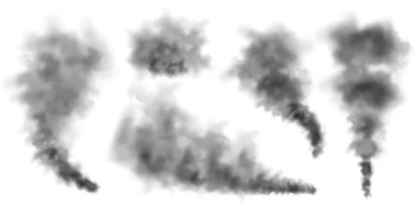 Black Realistic Smoke Dust Clouds Isolated White Background Dirty Polluted — Archivo Imágenes Vectoriales