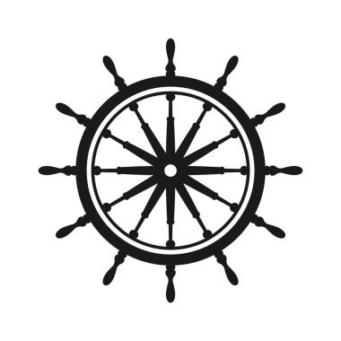 Klasik direksiyon. Gemi, yat retro tekerlek sembolü. Denizci dümeni simgesi. Deniz tasarım elemanı. Vektör illüstrasyonu.