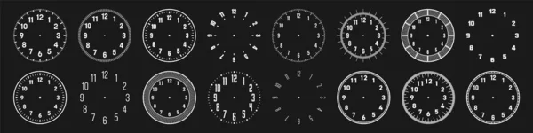 機械式時計はアラビア数字 ベゼルに直面しています 時間のマークと数字とホワイトウォッチダイヤル タイマーまたはストップウォッチ要素 区画付きのブランク測定円スケール ベクターイラスト — ストックベクタ