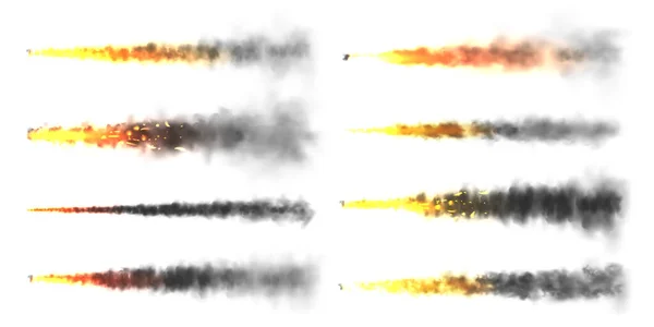 Realistic Black Smoke Fire Space Rocket Launch Trails Fire Burst — Stock vektor