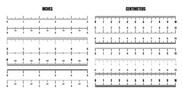 Реалистичная Черная Дюймовая Шкала Измерения Длины Высоты Различные Шкалы Измерений — стоковый вектор