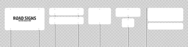 各种道路 交通标志 公路标牌上的铬金属杆 空白白板上的文字位置 方向性标志和测向仪 信息符号被模仿了 矢量说明 — 图库矢量图片