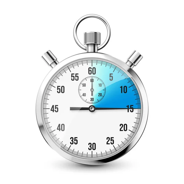 Realistic Classic Stopwatch Icon Shiny Metal Chronometer Time Counter Dial — ストックベクタ