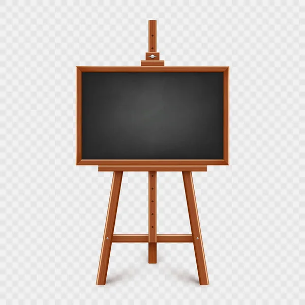 Realistic Black Chalkboard Wooden Easel Blank Blackboard Wooden Frame Tripod — Stock Vector