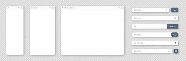 Blank Internet Browser Window Various Search Bar Templates Web Site — Image vectorielle