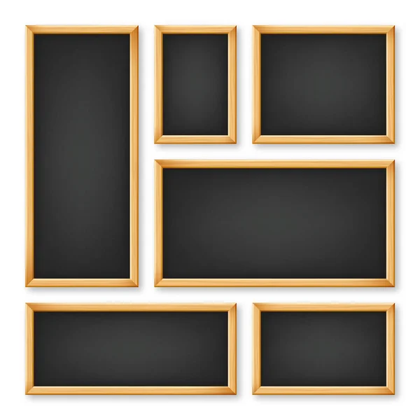 Realistisch Diverse Krijtborden Een Houten Frame Zwart Menu Bord Schoolbord — Stockvector