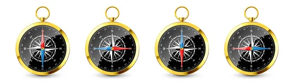 Realistic Golden Vintage Compass Marine Wind Rose Cardinal Directions North — Stock Vector
