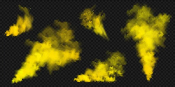 Realistic Yellow Colorful Smoke Clouds Mist Effect Colored Fog Dark — Stockvector
