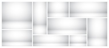 Empty gray studio abstract backgrounds with spotlight effect. Product showcase backdrop. Stage lighting. Vector illustration.