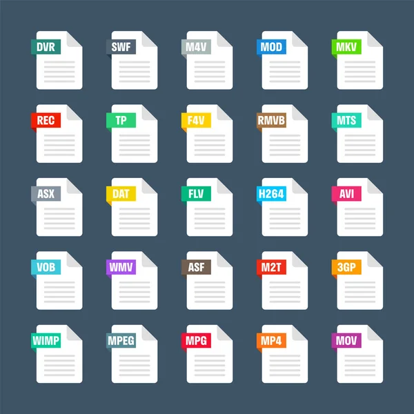 Common System File Formats Document Types Extensions Flat Style Icons — Stockvector
