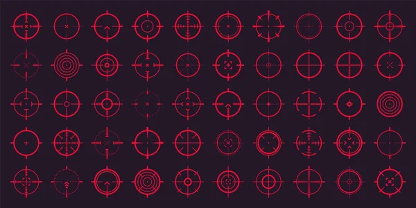 Crosshair Pistolsiktsvektorikoner Bullseye Rött Mål Eller Sikta Symbol Militärt Gevärssikte — Stock vektor