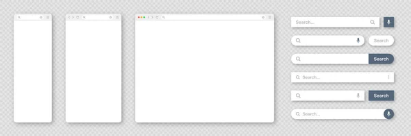 Blank Internet Browser Window Various Search Bar Templates Web Site — Stok Vektör