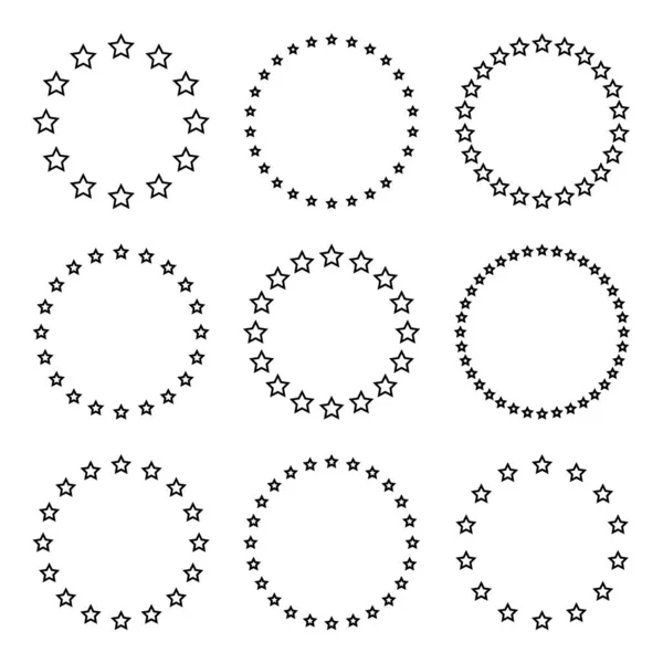 Stars Various Sizes Arranged Circle Frame Border Black Star Outline — стоковый вектор
