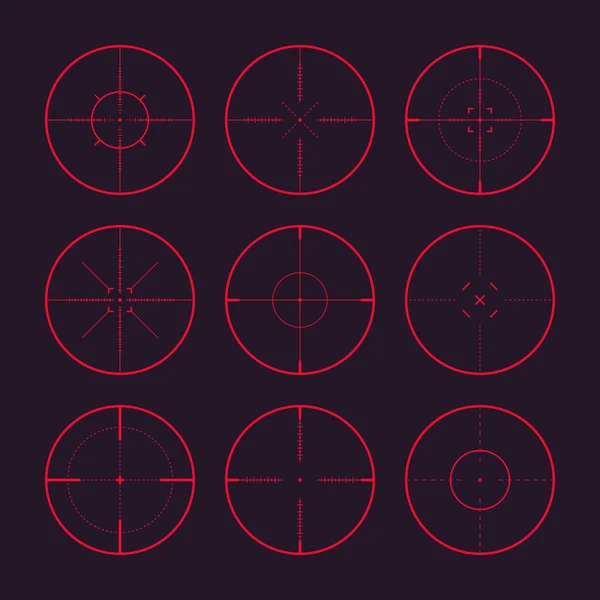 Různé Ostřelovací Pušky Noční Zaměřovače Optické Zaměřovače Zbraní Hledám Červený — Stockový vektor
