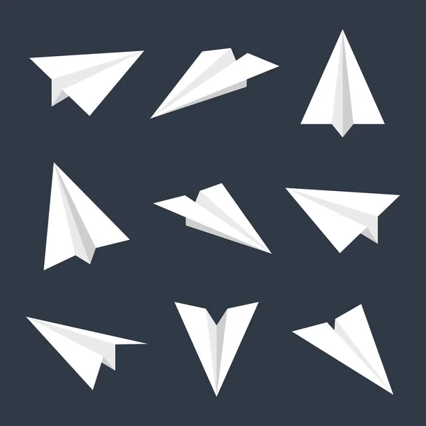 Realistic White Paper Planes Collection Handmade Origami Aircraft Flat Style — Stock vektor