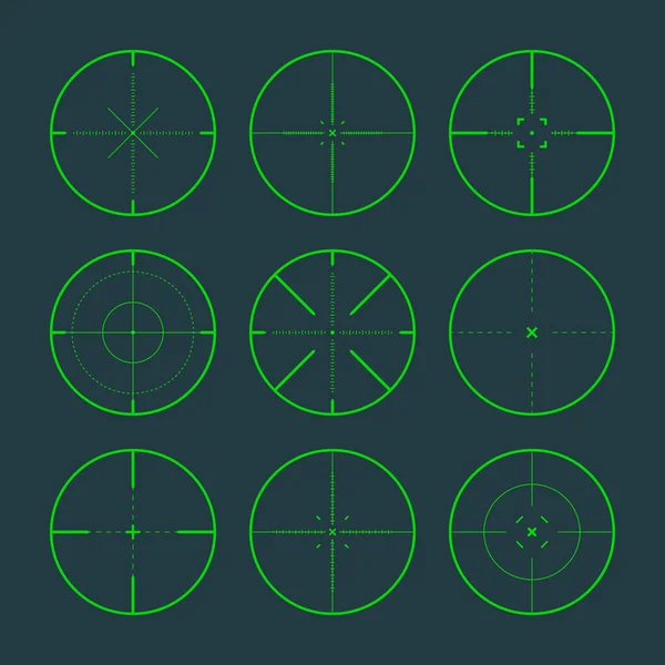 Verschiedene Scharfschützengewehre Nachtsichtgeräte Zielfernrohre Für Waffen Fadenkreuz Jagdgewehr Grüner Sucher — Stockvektor